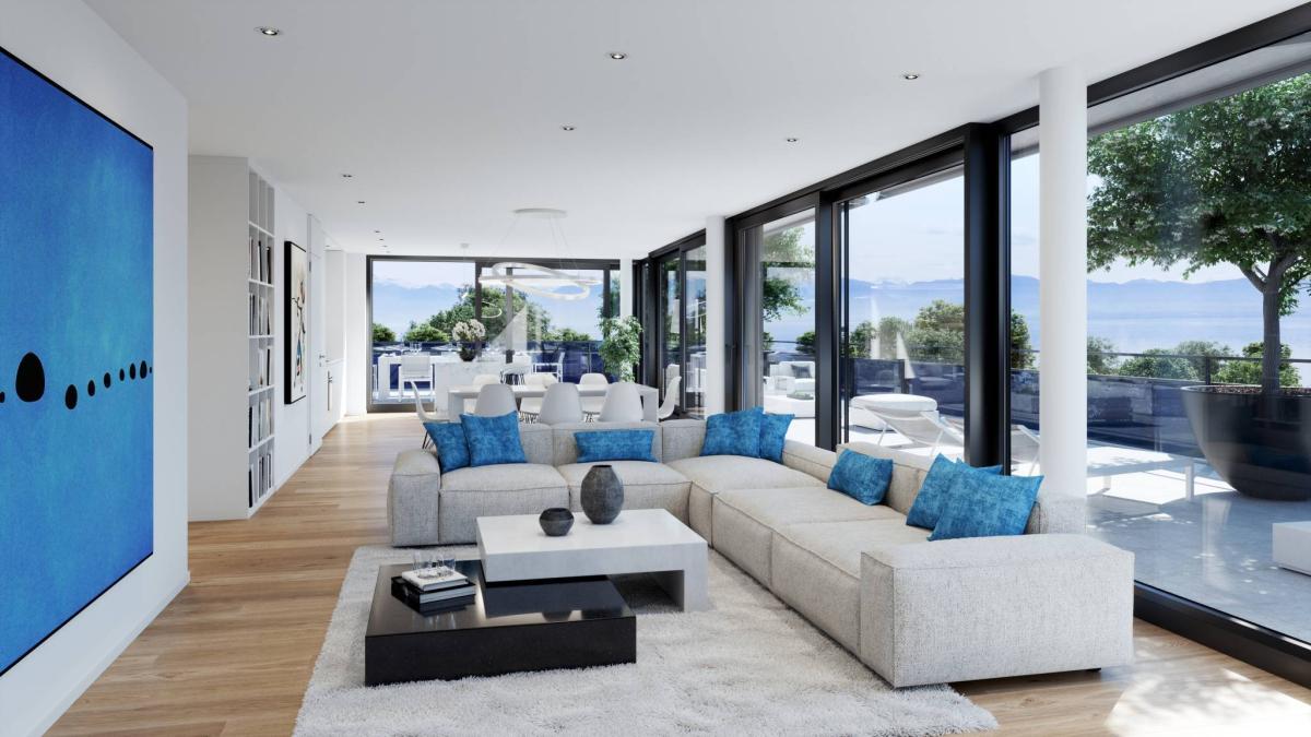 UNIQUE! Attique de 5.5 pièces de 180m2 bénéficiant d'un rooftop terrasse de 168m2 avec vue panoramique sur le lac et les Alpes