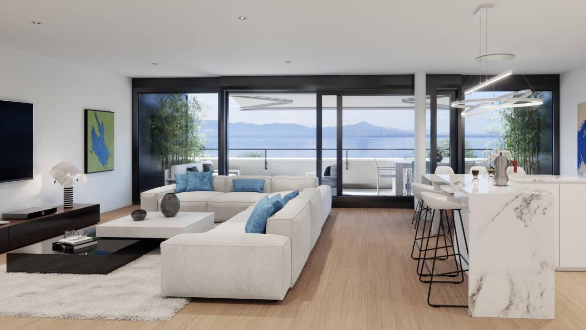 UNIQUE! Attique de 5.5 pièces de 146m2 bénéficiant d'un rooftop terrasse de plus de 200m2 avec vue panoramique sur le lac et les Alpes