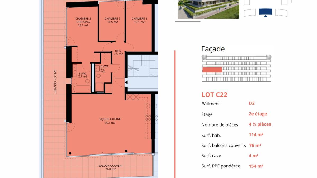 Luxueux 4.5 pièces traversant avec balcon couvert de 76m2 et vue lac