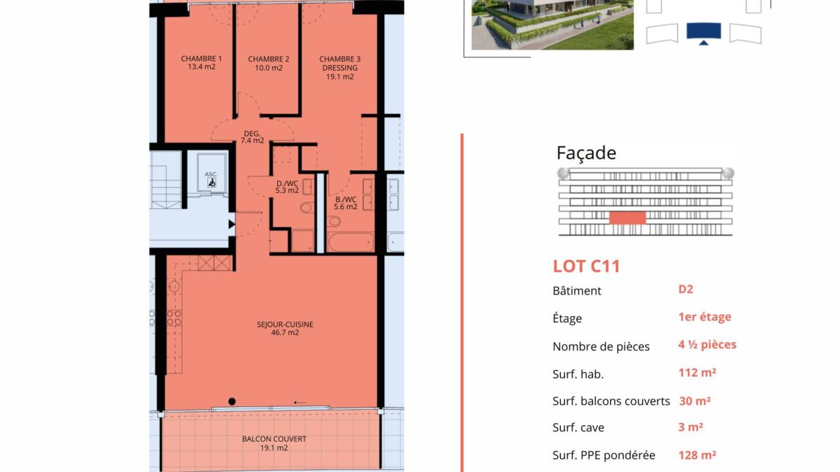 Luxueux 4.5 pièces traversant avec 2 balcons et vue panoramique sur le lac