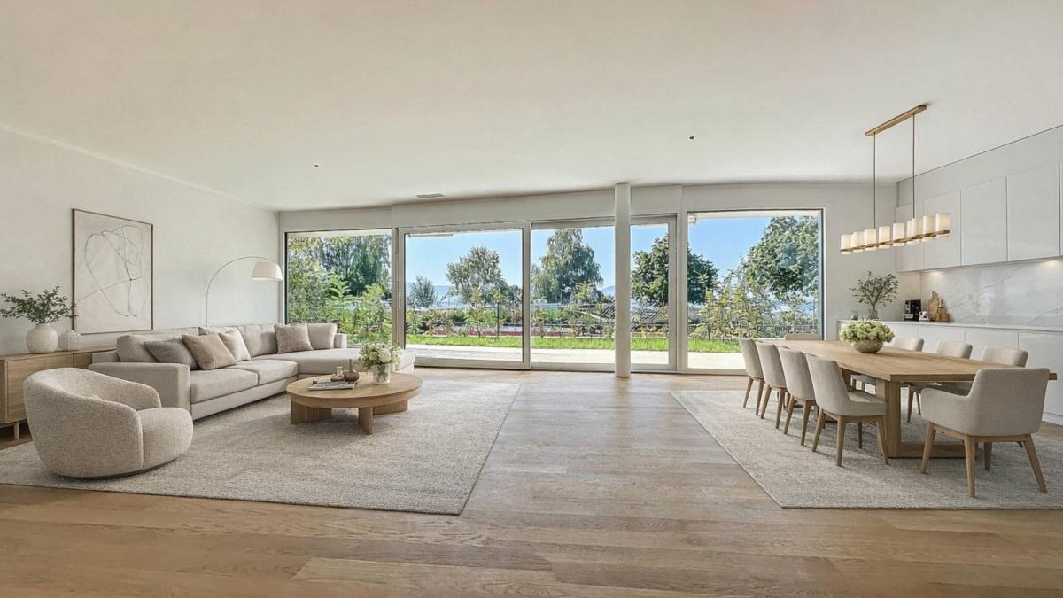 Exceptionnel 5.5 pièces au rez-de-chaussée avec terrasse et jardin privatif vue lac