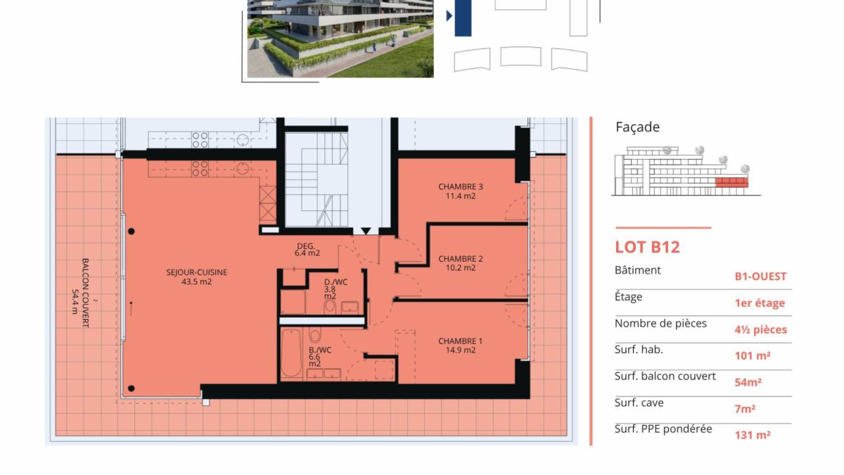 Nouvelle promotion : appartement de 4.5 pièces avec balcon couvert